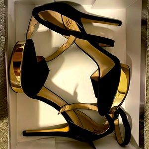 jLo black and Gold Heels